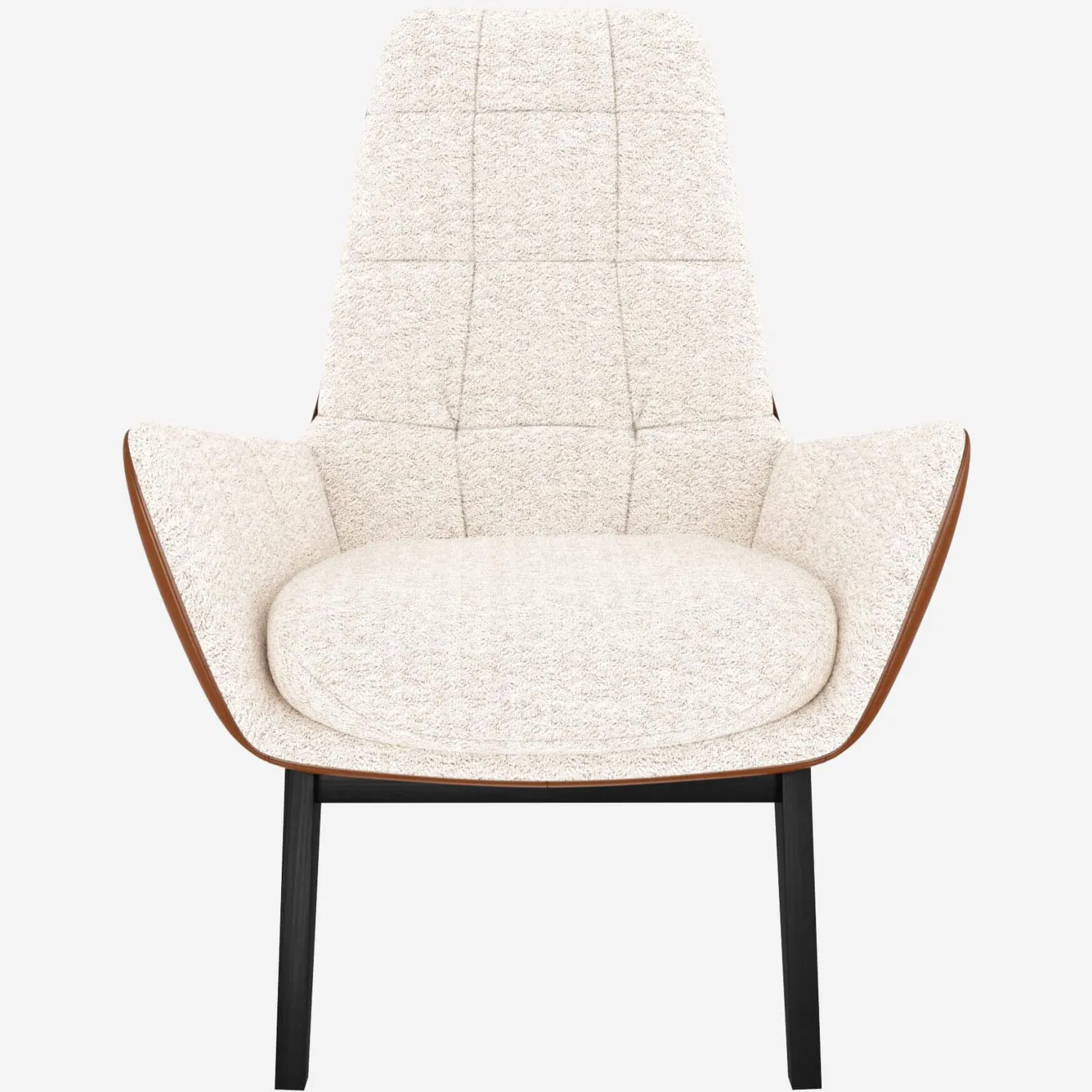 Fauteuil en tissu Bormio Blanc albâtre et cuir Vintage - Pieds noirs