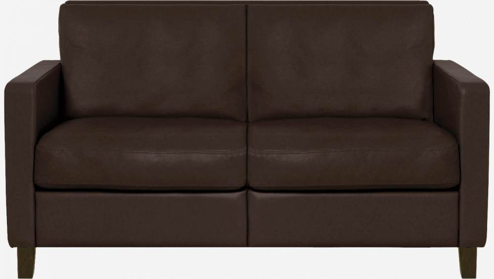 Canapé 2 places en cuir - Brun - Pieds noirs