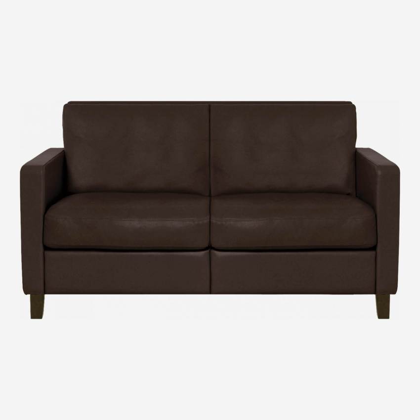 2-Sitzer-Sofa aus Leder - Dunkelbraun - Schwarze Füße