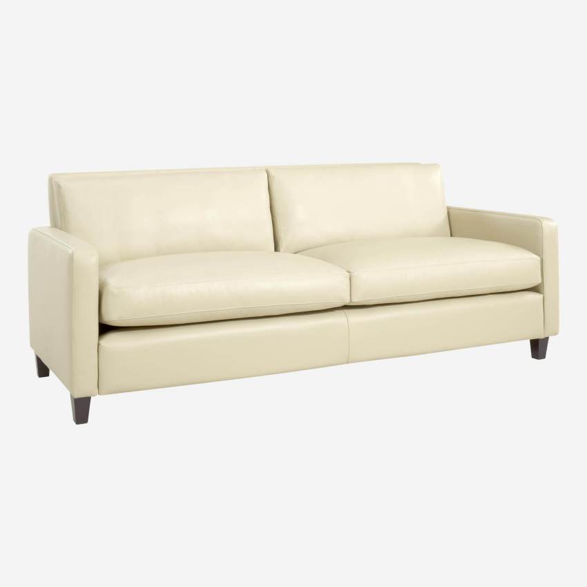 3-Sitzer-Sofa aus Leder - Naturfarben - Schwarze Füße