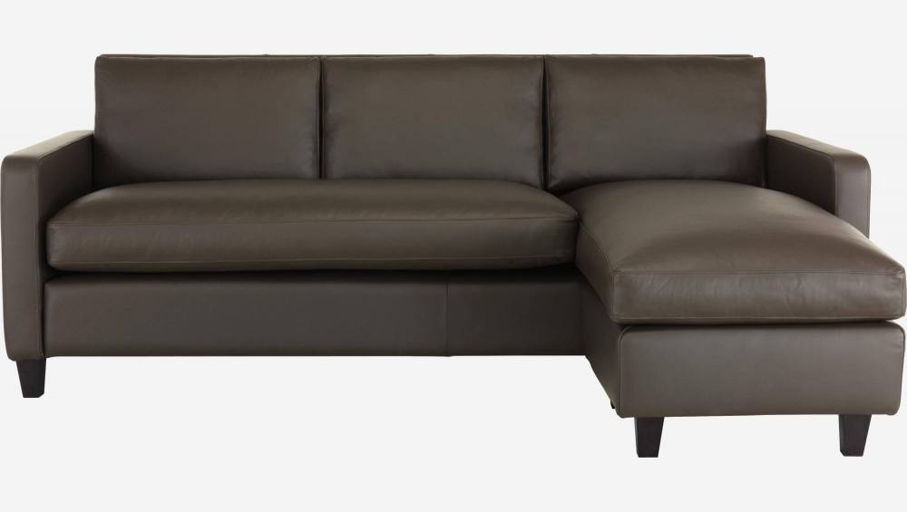 Canapé d'angle 2 places en cuir - Brun - Pieds noirs