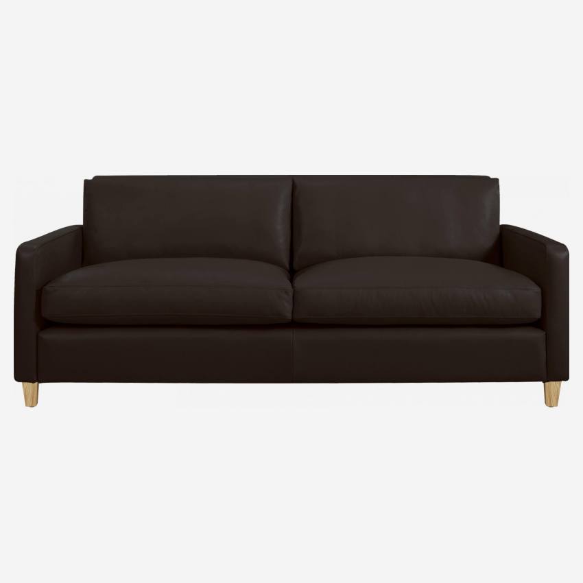 3-Sitzer-Sofa aus Leder - Dunkelbraun - Eichenfüße