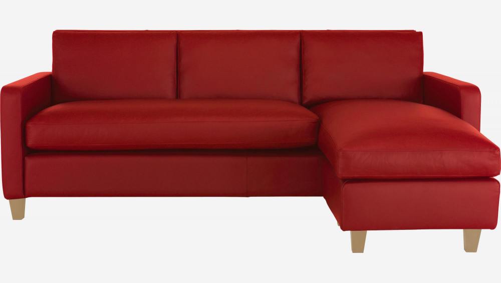 Canapé d'angle 2 places en cuir - Rouge - Pieds chêne