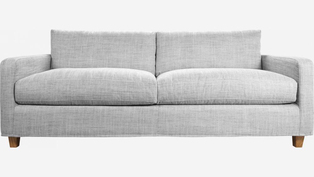 3-Sitzer-Sofa aus italienischem Stoff - Hellgrau - Eichenfüße