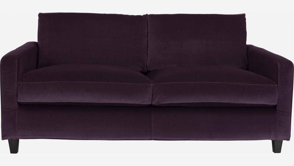 Canapé 2 places en velours - Violet - Pieds noirs