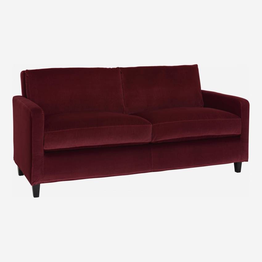 2-Sitzer-Sofa aus Samt - Weinrot - Schwarze Füße
