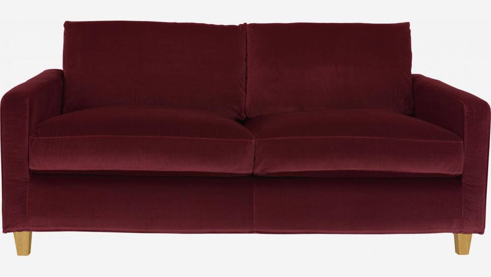 2-Sitzer-Sofa aus Samt - Weinrot - Eichenfüße