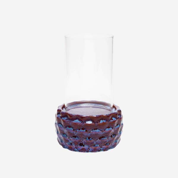 Candelabro base de cerámica y vidrio - 20 cm - Violeta