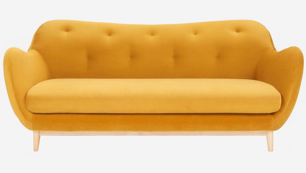 Canapé 3 places en velours jaune moutarde - Design by Adrien Carvès