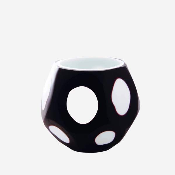 Black and white double-layered carved glass tealight candle holder 9cm