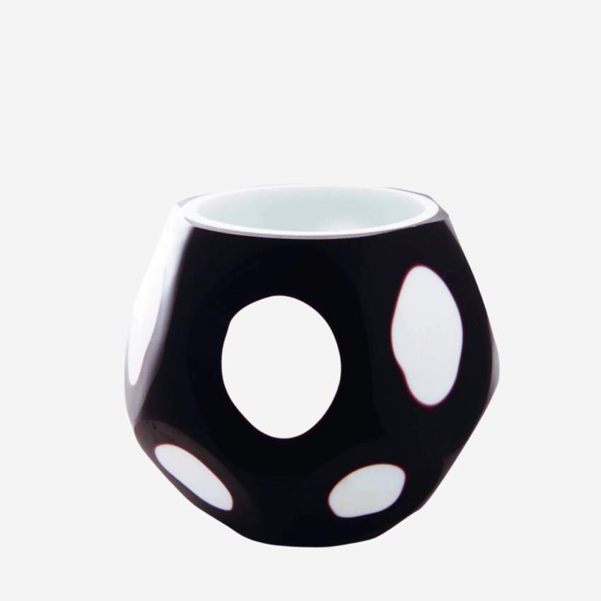 Black and white double-layered carved glass tealight candle holder 9cm