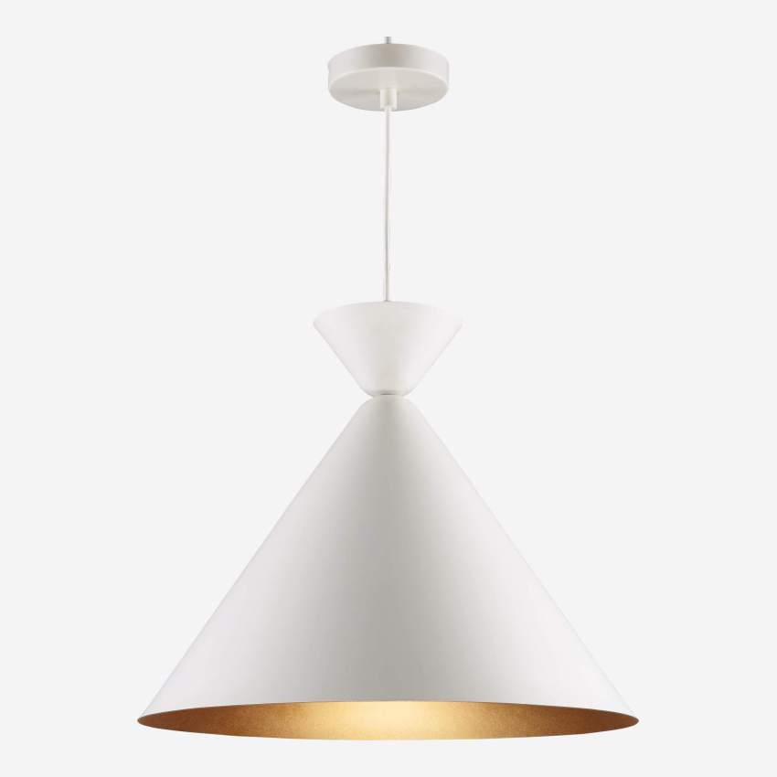 Conical pendant light 48cm, white metal and golden lacquered interior
