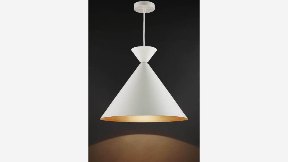 Conical pendant light 48cm, white metal and golden lacquered interior