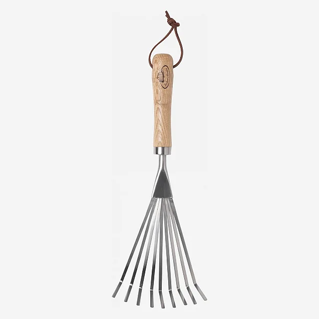 Râteau à feuilles en acier inoxydable et frêne - 1