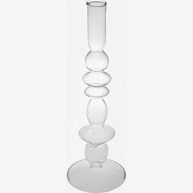 Bougeoir en verre soufflé - 15 x 32 cm - Transparent - 4