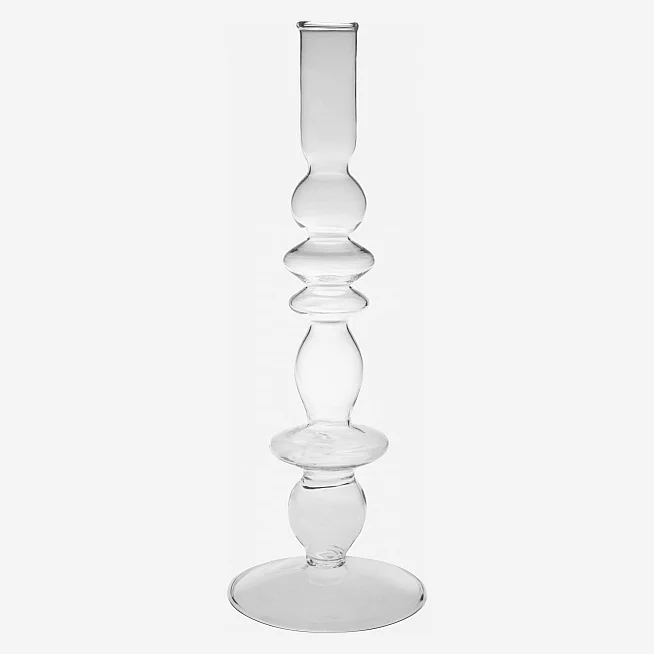 Bougeoir en verre soufflé - 15 x 32 cm - Transparent - 1