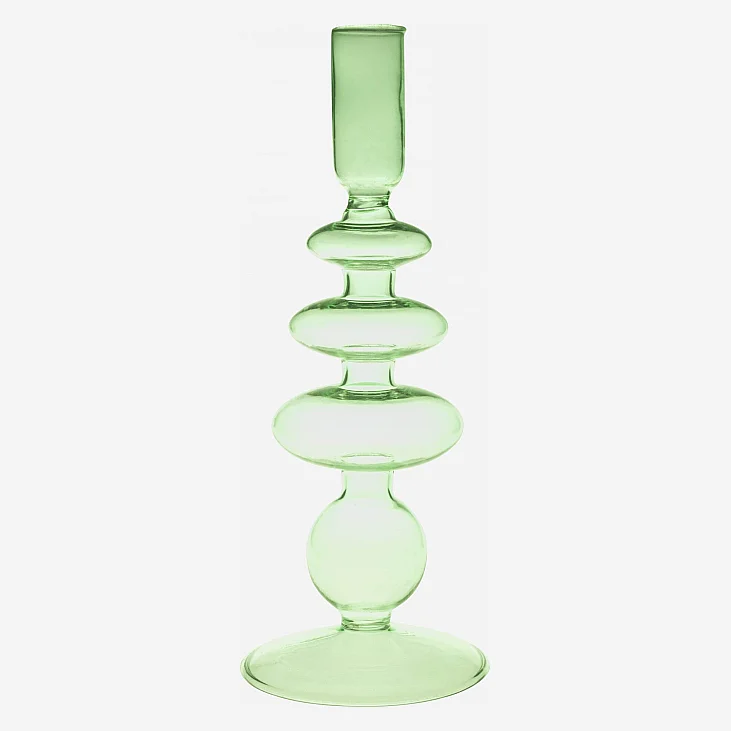 Bougeoir en verre soufflé - 15 x 28 cm - Vert - 1