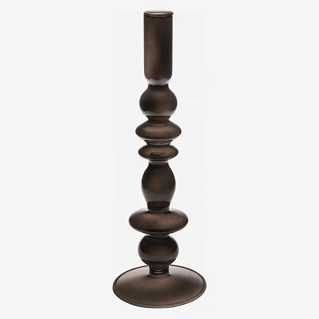 Bougeoir en verre soufflé - 15 x 32 cm - Noir - 1