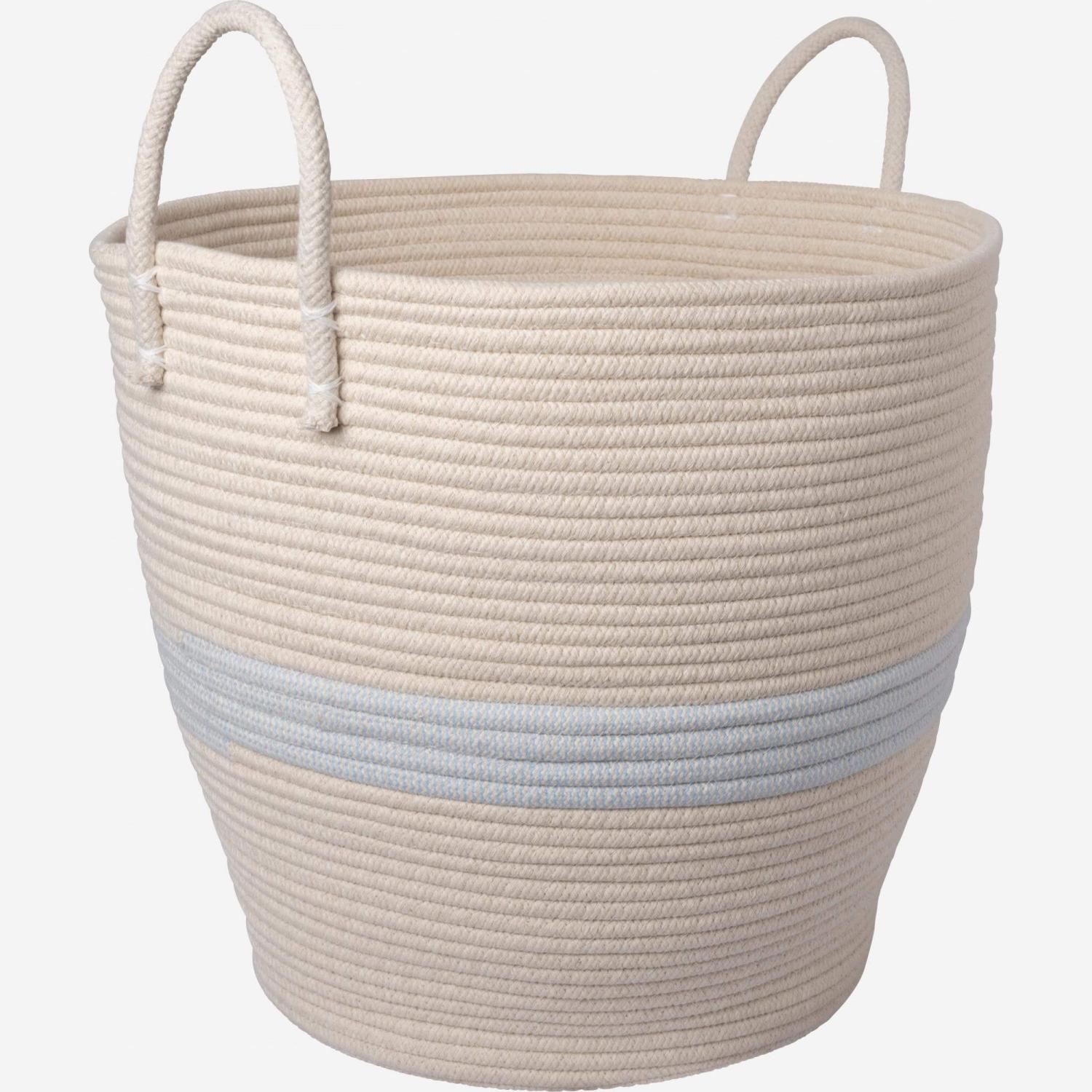 Panier de rangement en coton - 45 x 40 cm - Rayures bleu clair