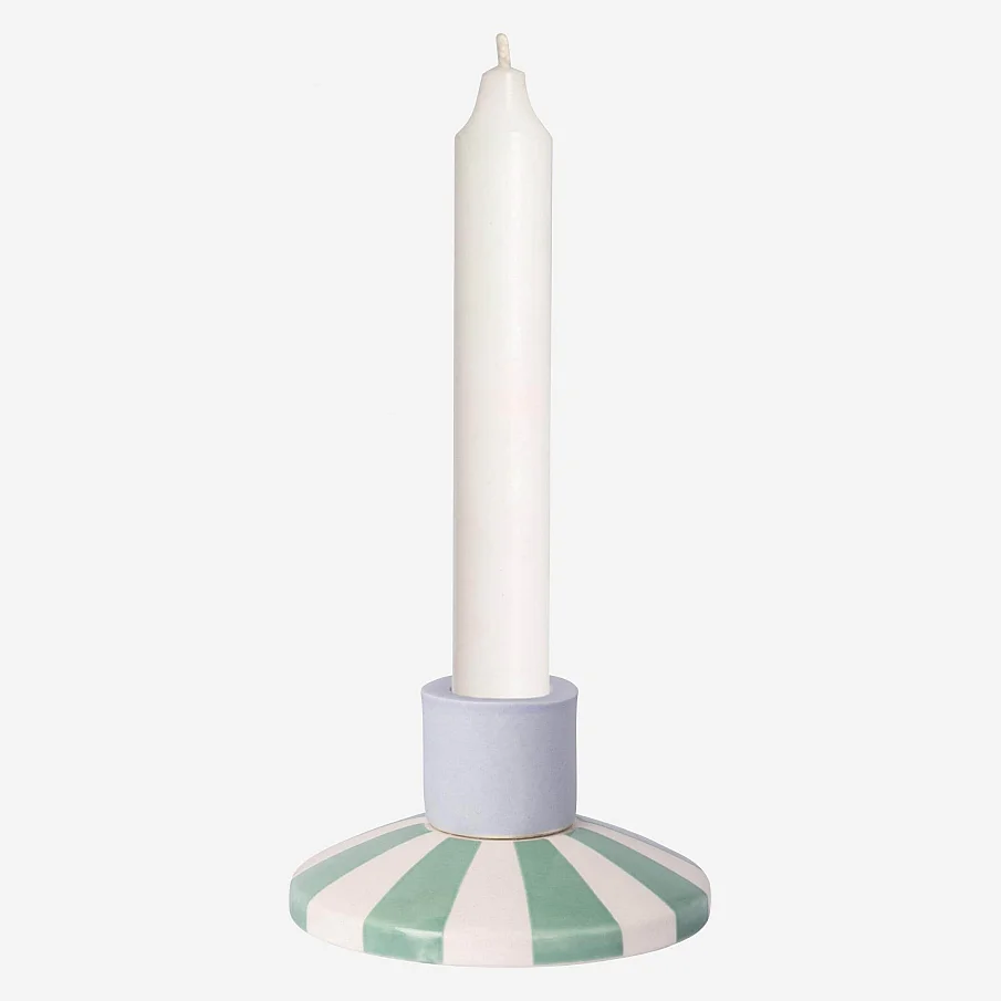 Bougeoir en grès - 9 x 5 cm - Rayures vertes - Design by Chloé Le Cam - 2