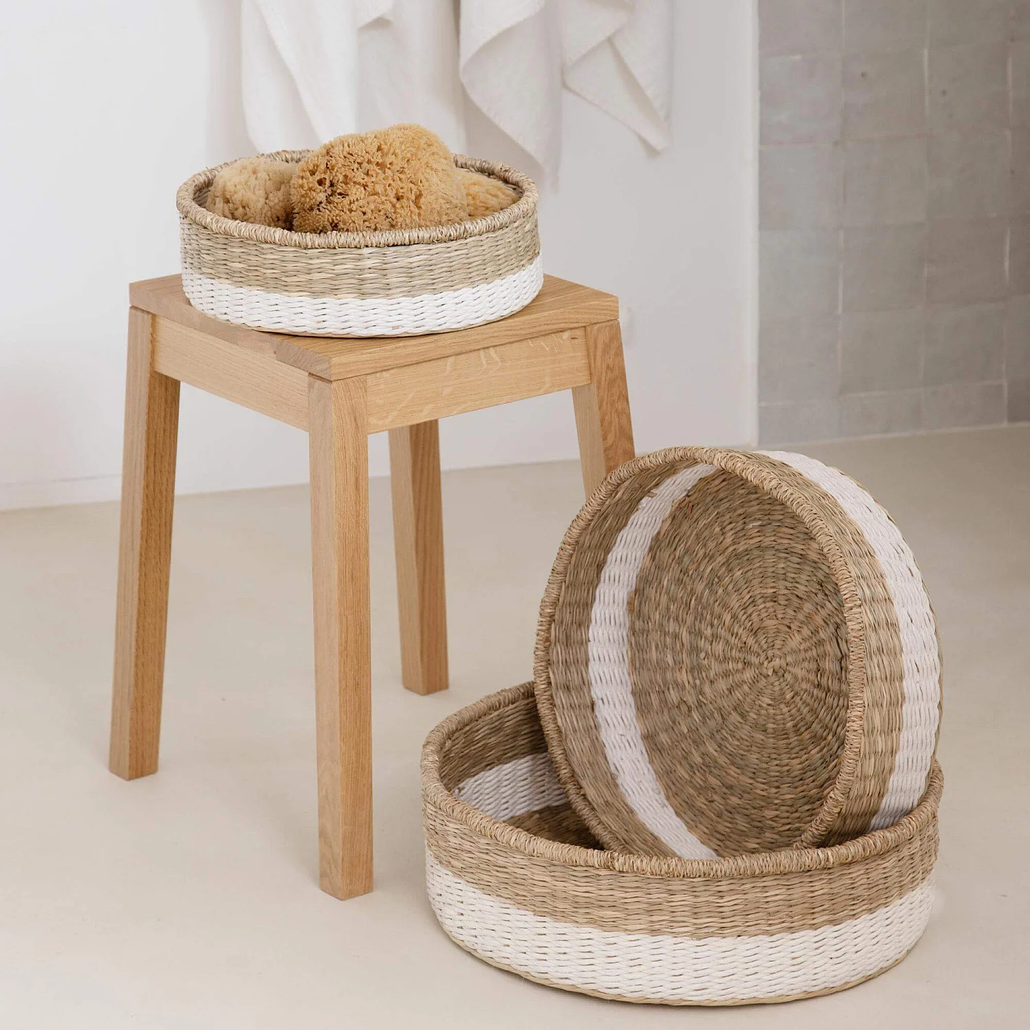 Lot de 3 paniers de rangement en jonc de mer - Naturel - 1