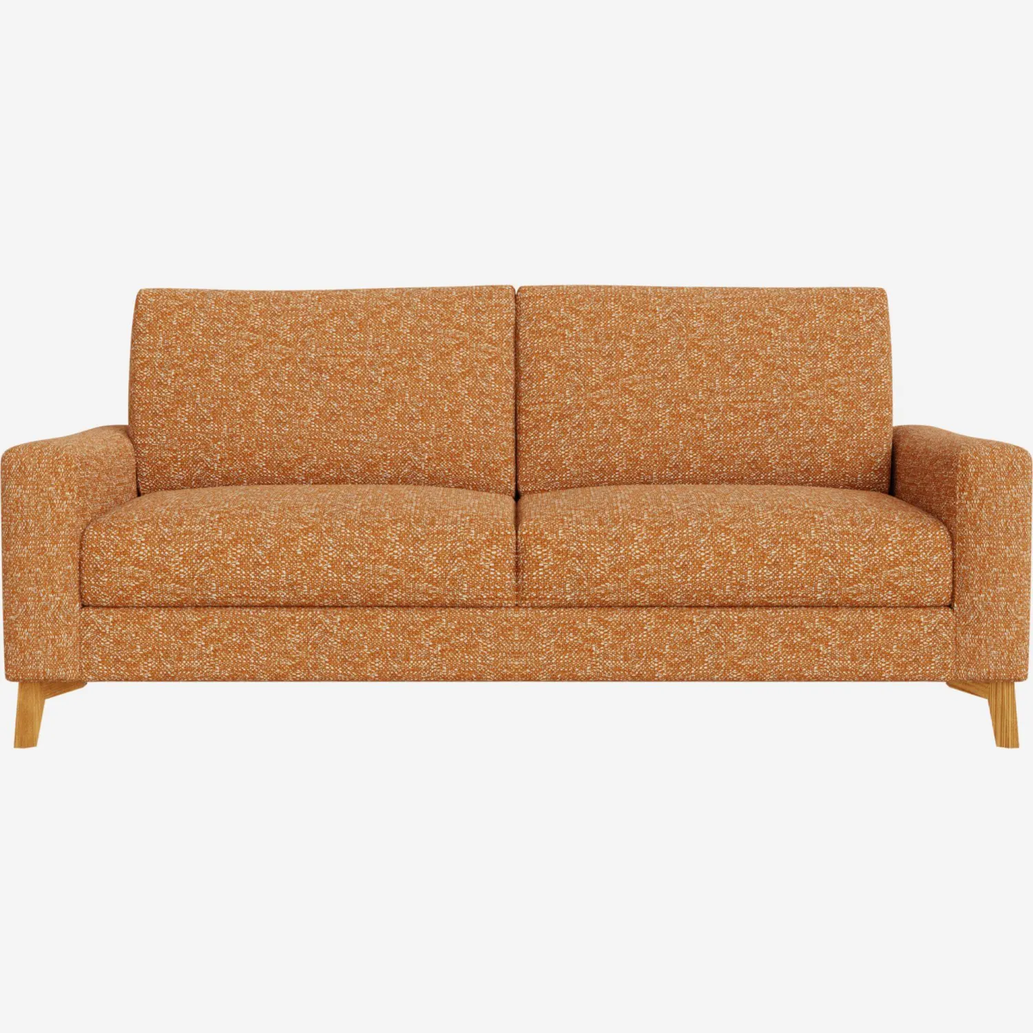 Canapé 3 places / 2 coussins en tissu Lucca - Marron noisette - Accoudoirs fins - Pieds en équerre en chêne huilé - Confort medium