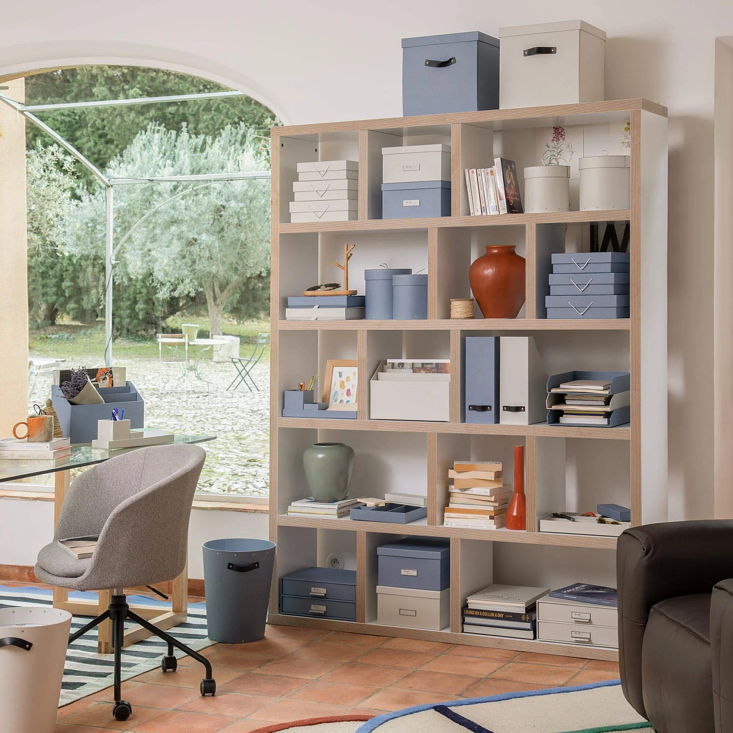 Organizador de secretária em cartão - 32 x 10,5 x 9,5 cm - Azul - 3