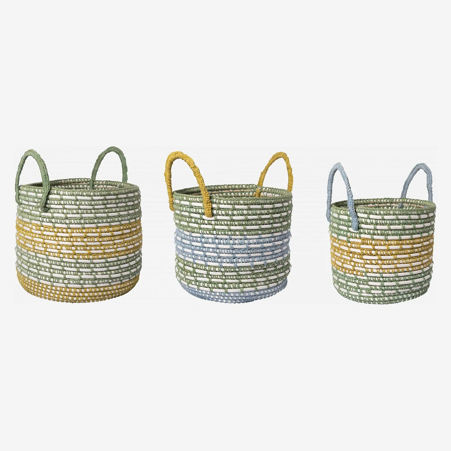 Set di 3 cesti portaoggetti in rattan e cotone - Multicolori - 3