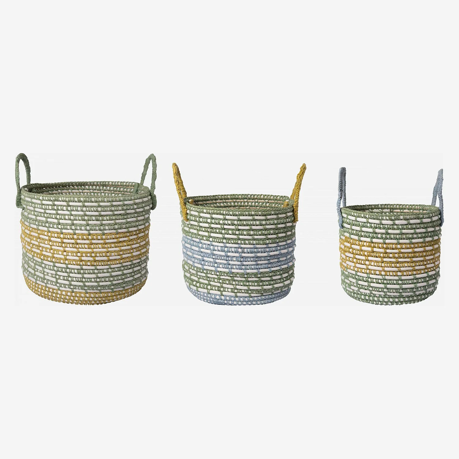 Set di 3 cesti portaoggetti in rattan e cotone - Multicolori - 2