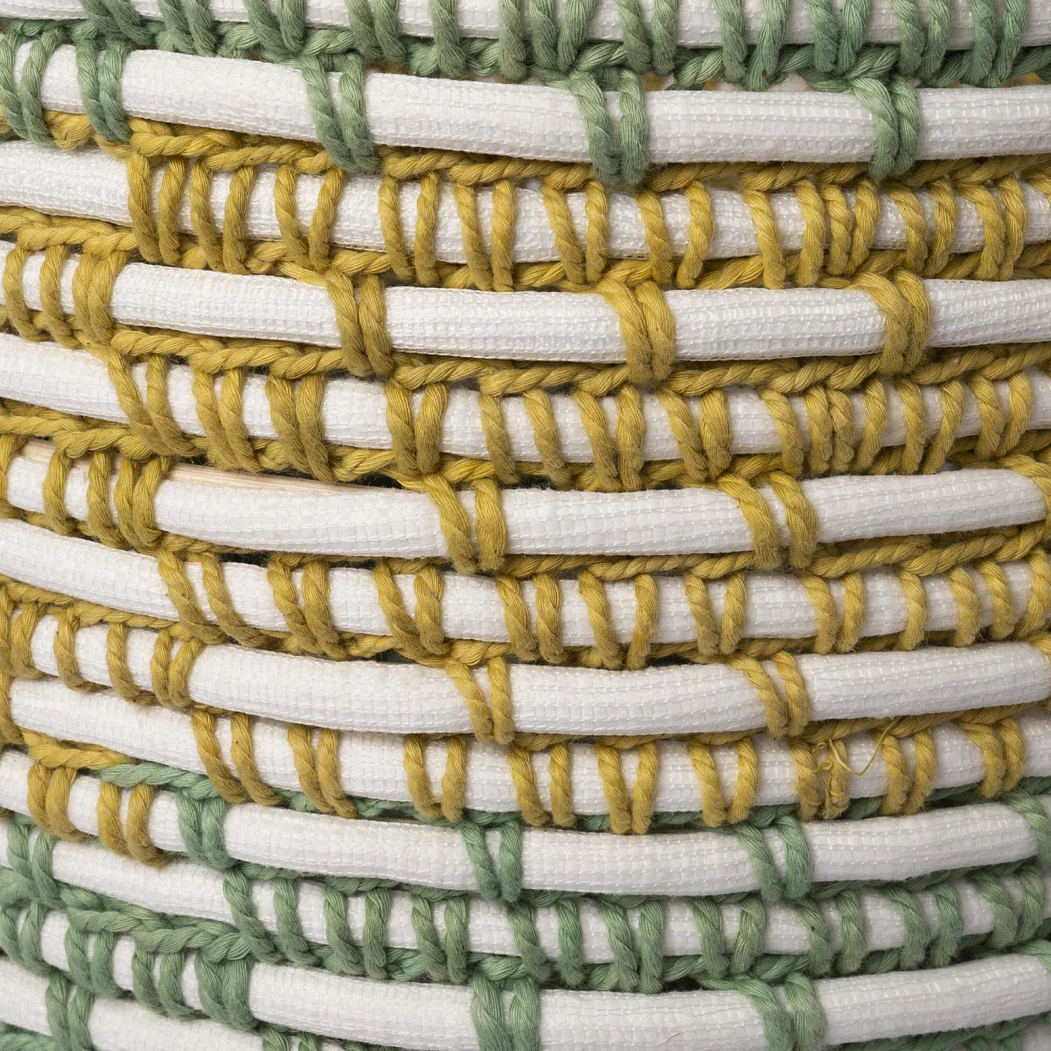 Panier de rangement en rotin et coton - 27 x 32 cm - Vert et jaune - 4