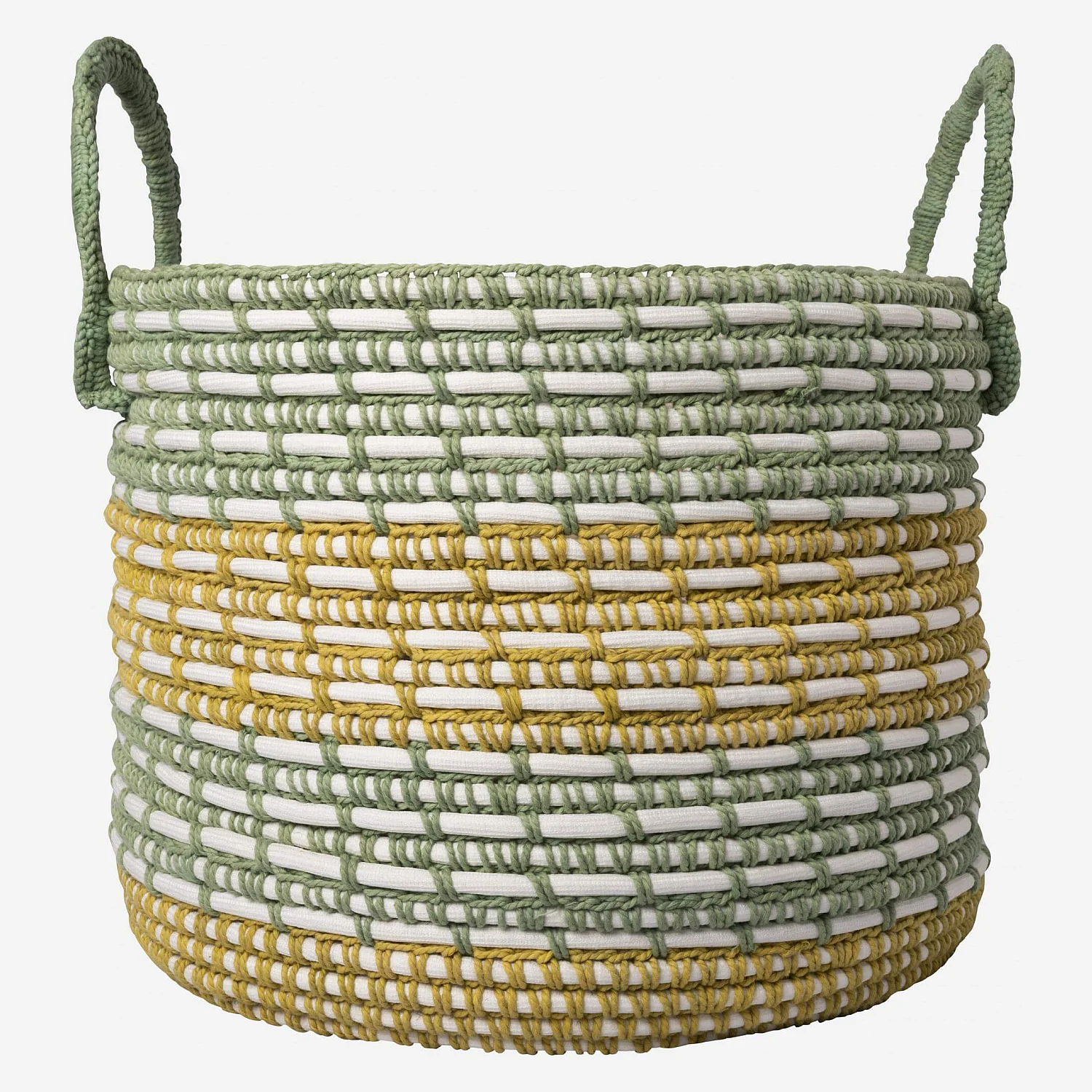 Panier de rangement en rotin et coton - 34,5 x 38,5 cm - Vert et jaune - 6