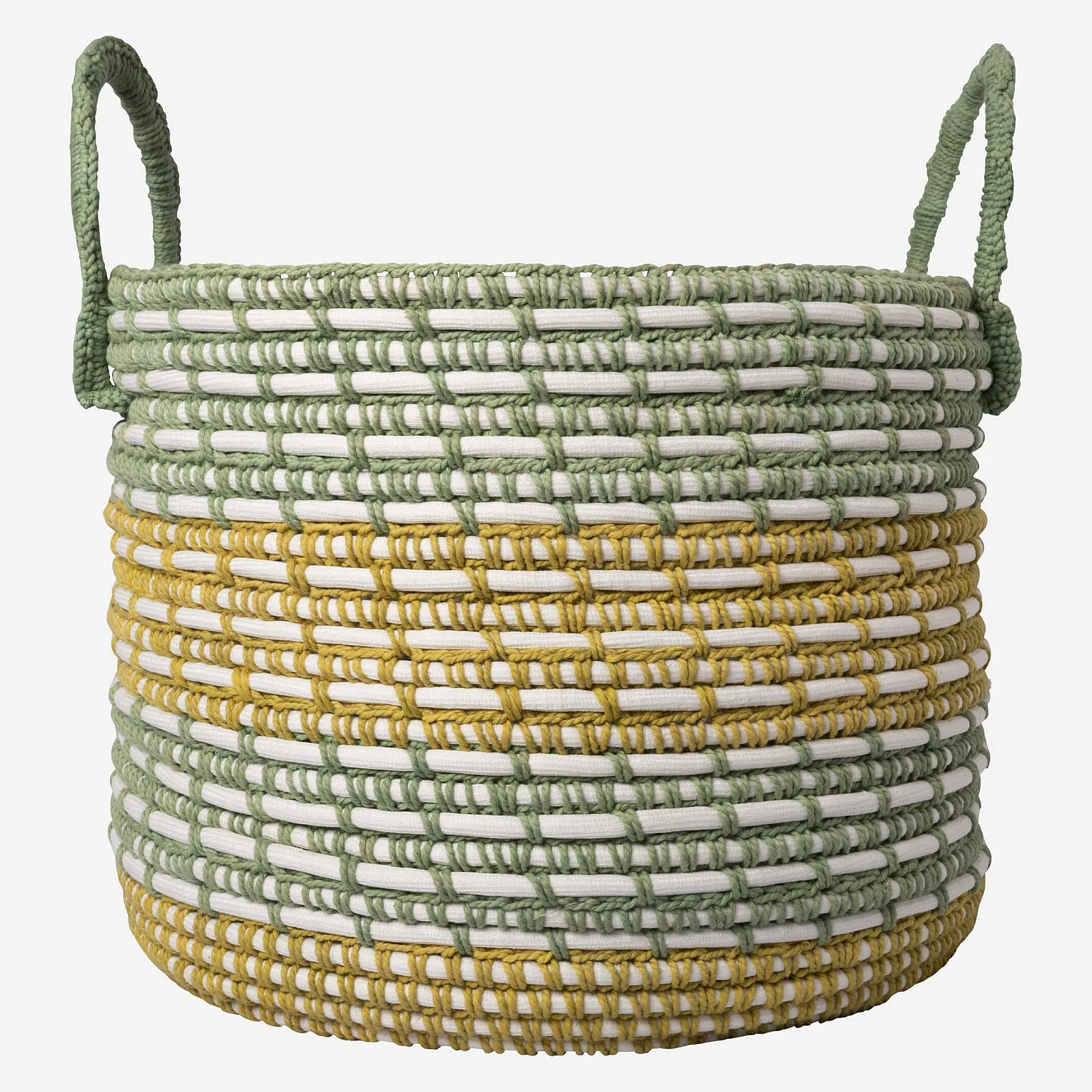 Panier de rangement en rotin et coton - 34,5 x 38,5 cm - Vert et jaune - 6