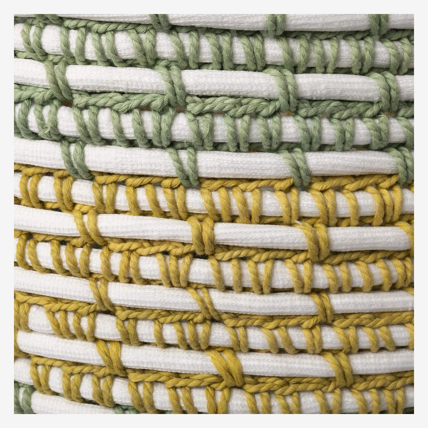 Panier de rangement en rotin et coton - 34,5 x 38,5 cm - Vert et jaune - 5