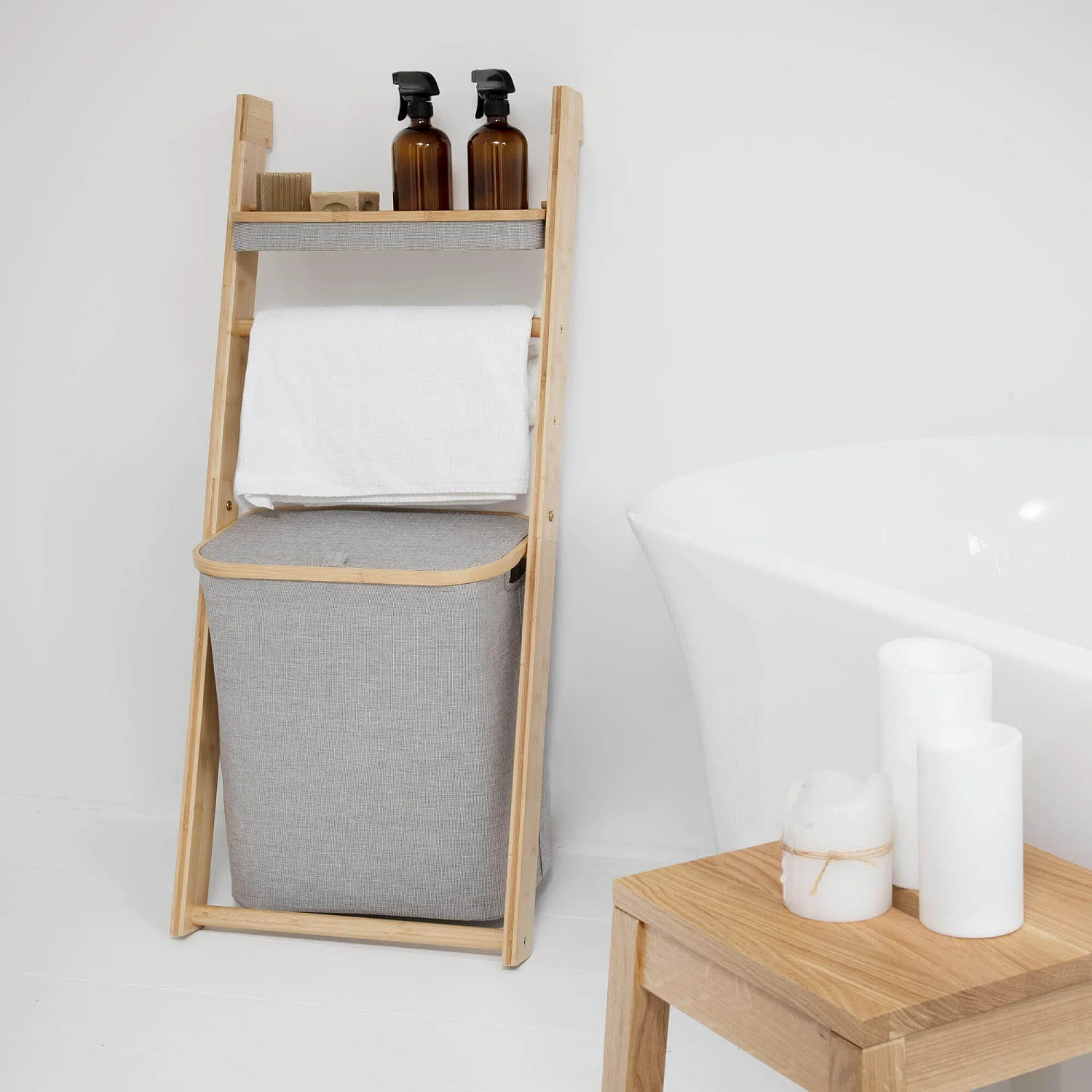 Scaffale bagno con scomparti in bambù - Grigio screziato - 1