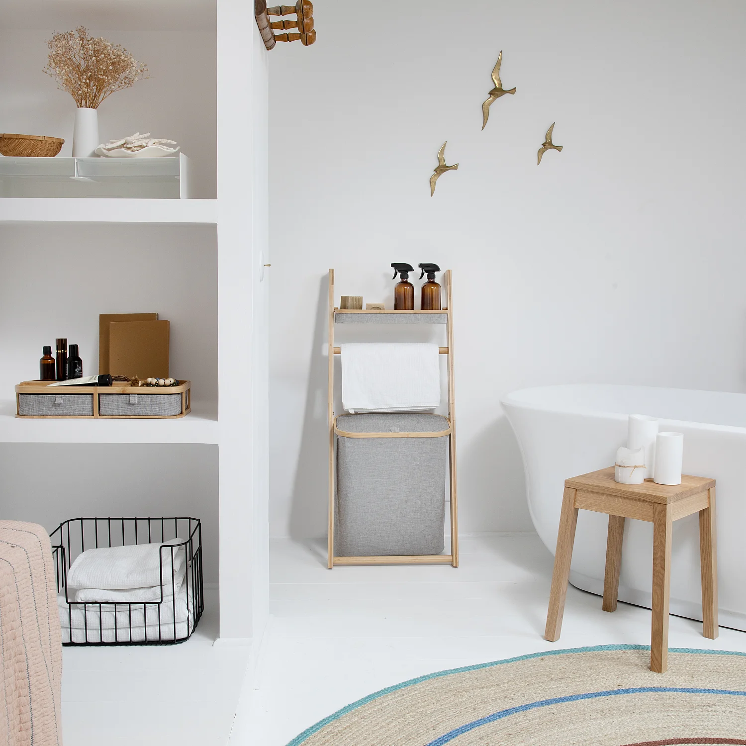 Scaffale bagno con scomparti in bambù - Grigio screziato - 6