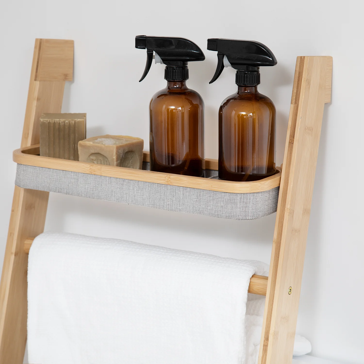 Scaffale bagno con scomparti in bambù - Grigio screziato - 3