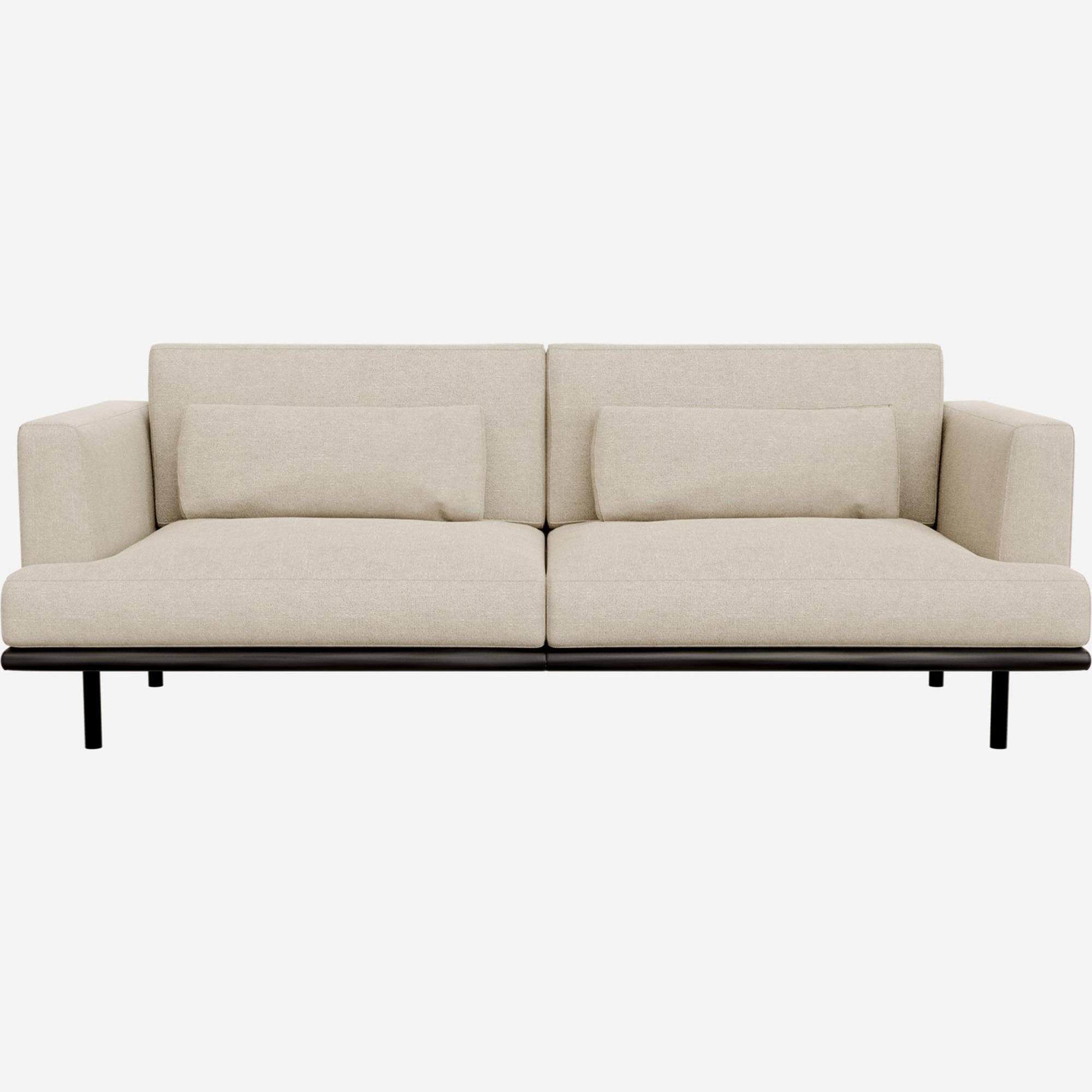 3-Sitzer-Sofa aus Lucca-Stoff - Acrylweiß - Basis aus schwarzem Leder