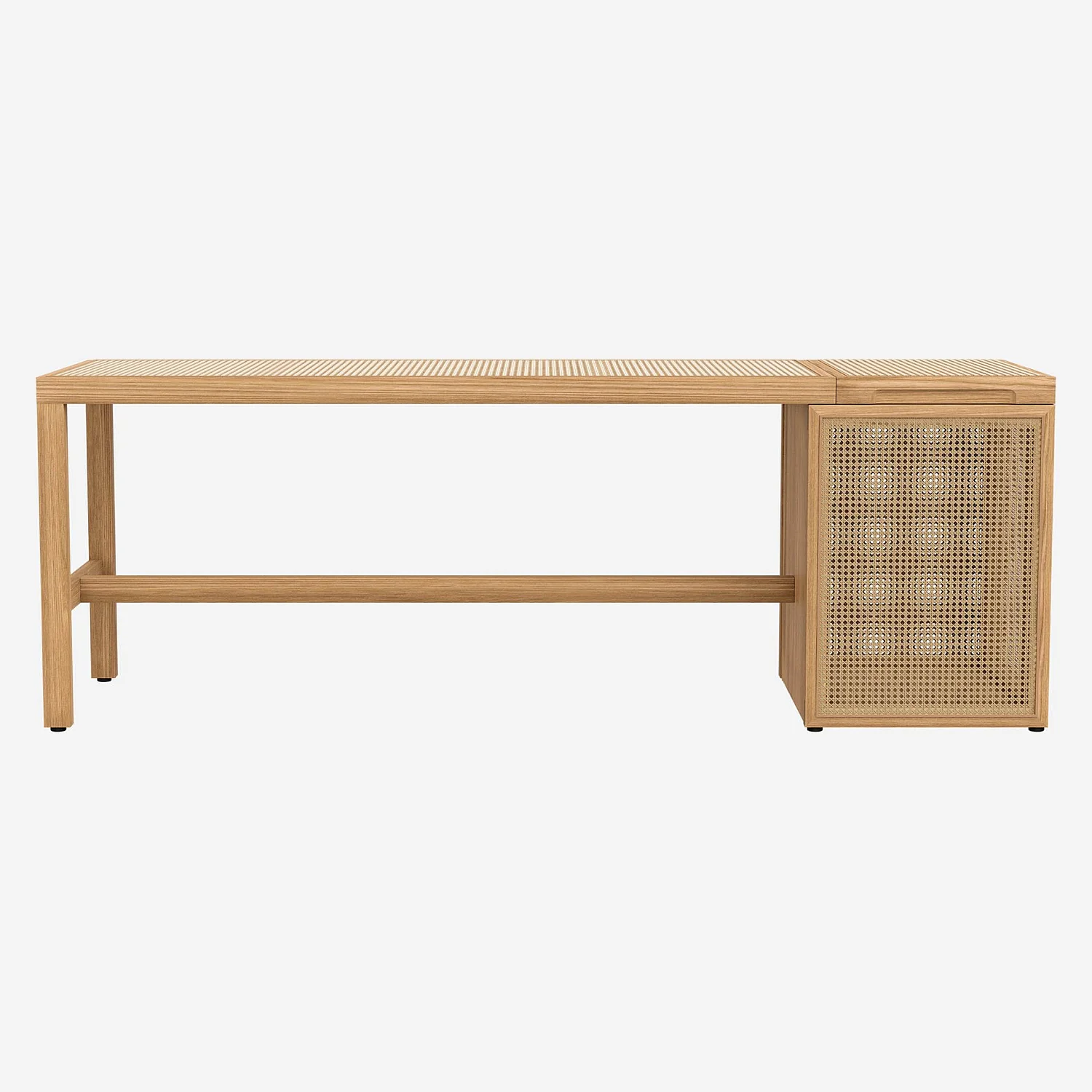 Sitzbank aus Eiche und Rohrgeflecht aus Rattan - 4