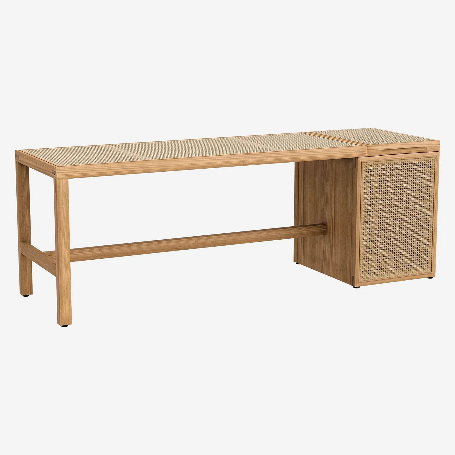 Sitzbank aus Eiche und Rohrgeflecht aus Rattan - 2