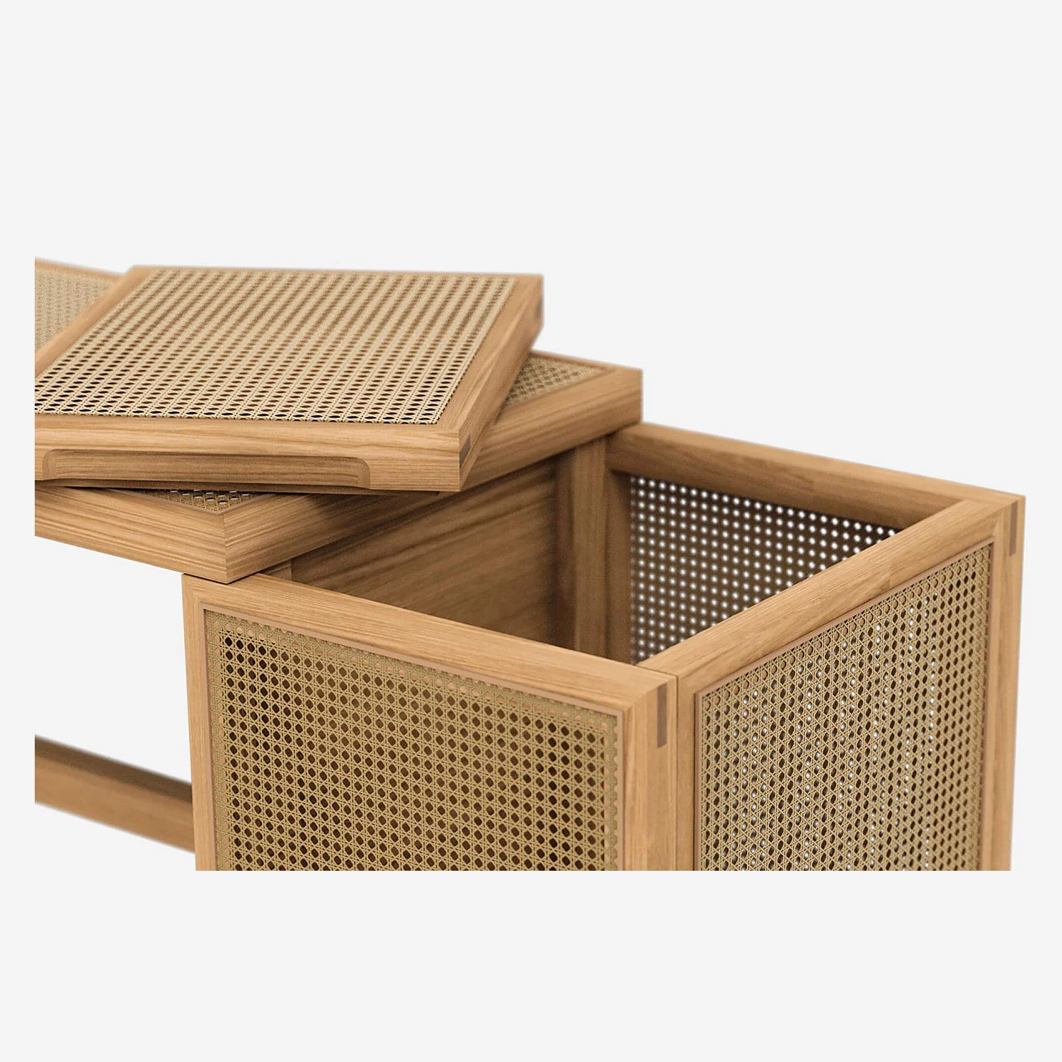 Sitzbank aus Eiche und Rohrgeflecht aus Rattan - 3