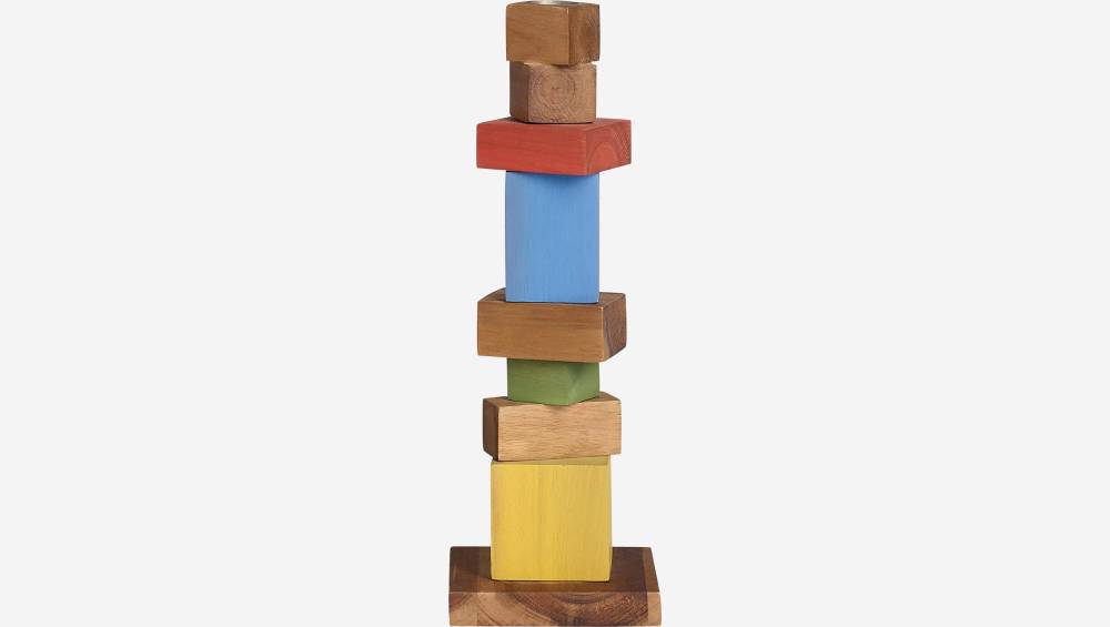 Bougeoir en bois d'acacia - 26 cm - Multicolore