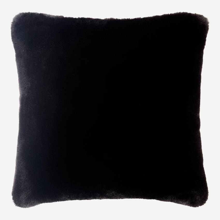Coussin en imitation fourrure - 45 x 45 cm - Noir