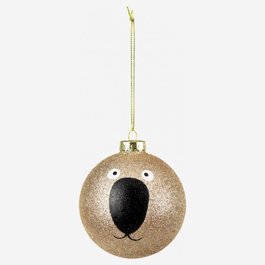 Decoración navideña - Bola de vidrio cara de koala - Dorada