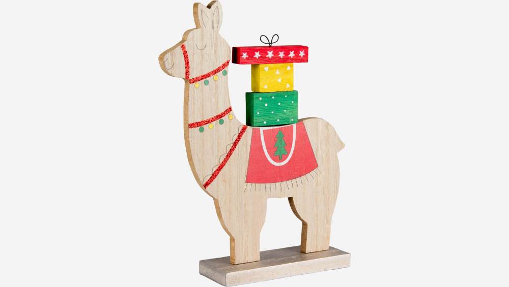 Décoration de Noël - Lama en bois à poser - 18 cm