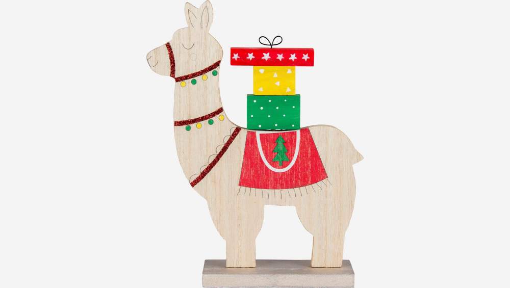 Décoration de Noël - Lama en bois à poser - 18 cm
