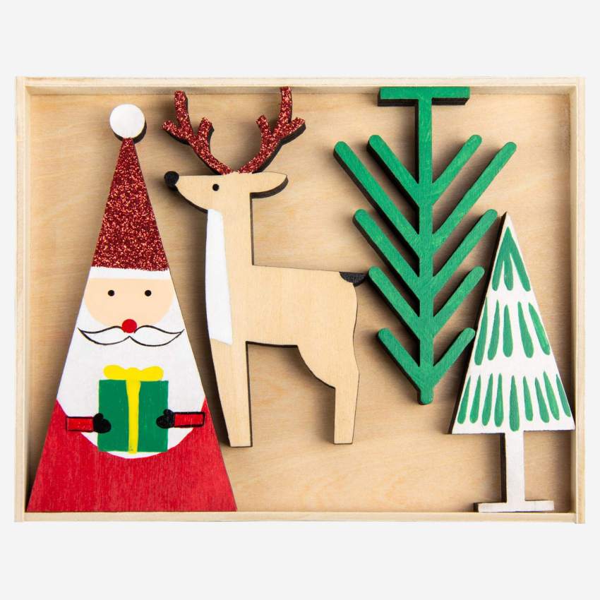 Decoración navideña -Set 4 figuras de madera