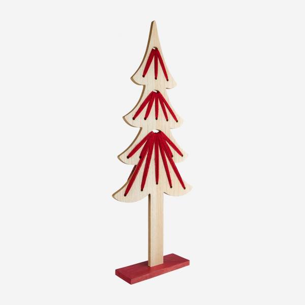 Decoración navideña - Abeto de madera - 60 cm - Natural y rojo