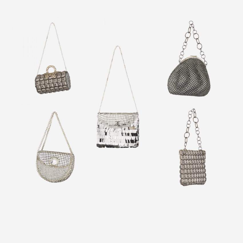 Set de 5 bolsos decorativos en metal gris