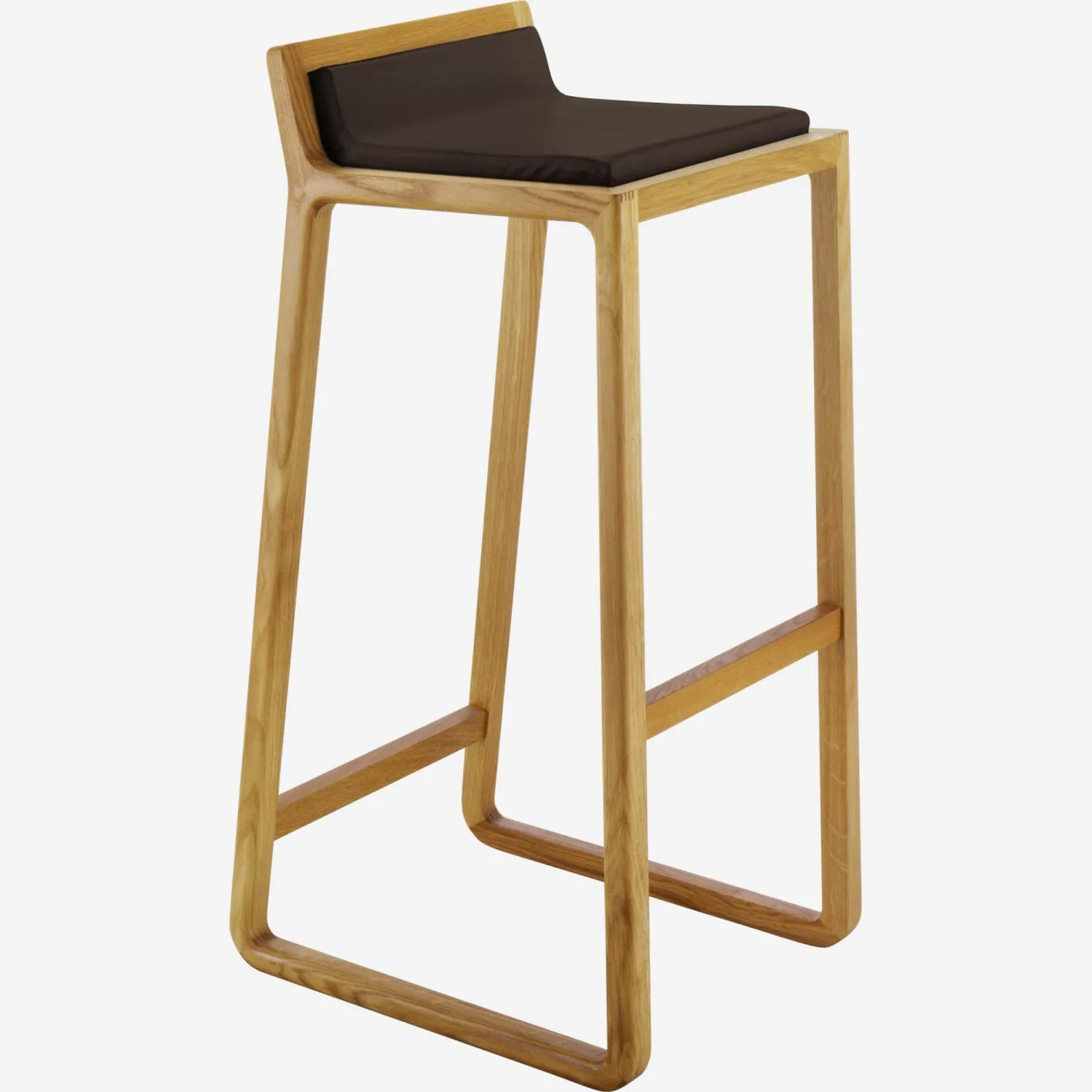 Tabouret de bar haut en cuir – Marron – Pieds chêne