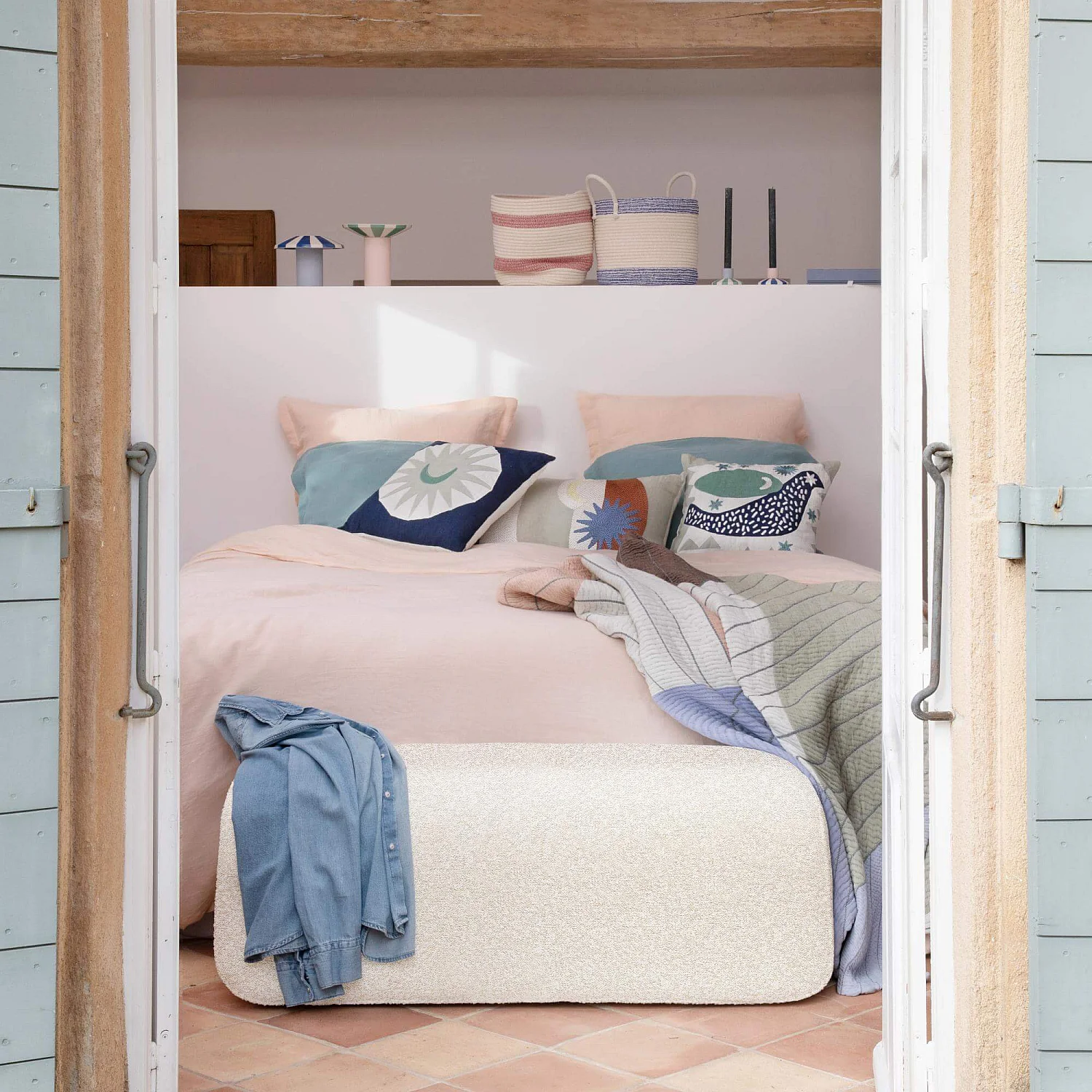 Banc de lit en tissu - Blanc - Design by Marie Matsuura - 1